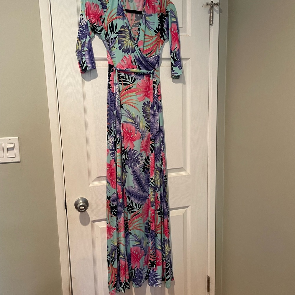 Pink blush maternity faux wrap dress
